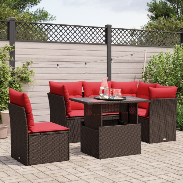 vidaXL 6-teiliges Gartensofa-Set mit Kissen, braun, Polyrattan, 3266594