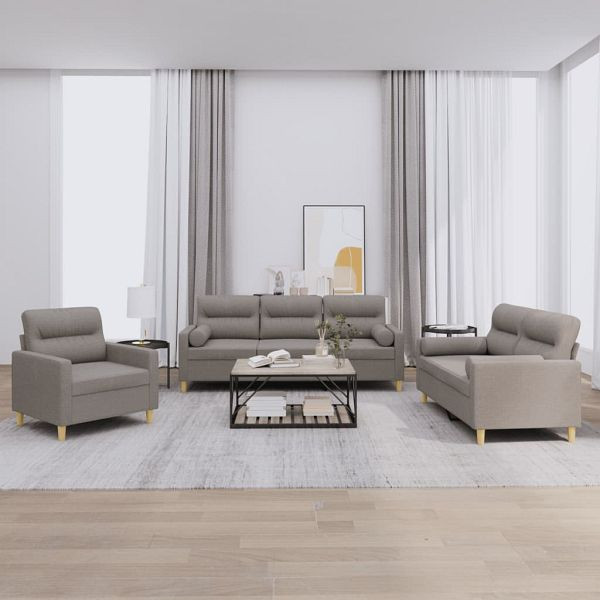vidaXL 3-tlg. Sofagarnitur mit Kissen Taupe Stoff, 3201559