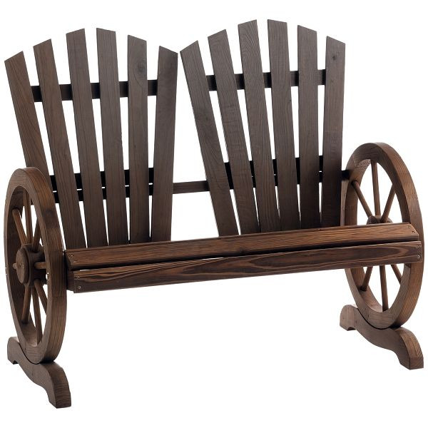 Outsunny Gartenbank, Wagenrad-Design, für 2 Personen, Dunkelbraun, 84B-406