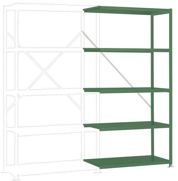 Manuflex Fachboden-Steckregal Color Anbauregal mit 5 Stahlböden, HxBxT = 2000 x 1000 x 300 mm, resedagrün, RP1151.6011