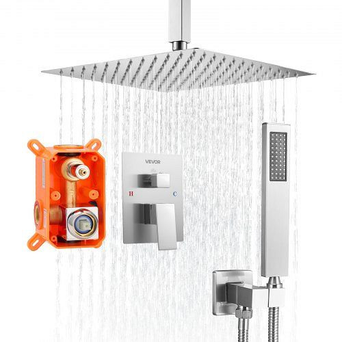 VEVOR Duscharmatur Regenduschsystem 305 mm quadratischer Kopf & Handbrause, Deckenmontage, Messingventil, gebürstet Nickel, THBAZDPHSZHL9RXSB001V0