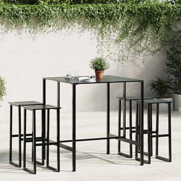 vidaXL 5-tlg. Gartenbar-Set Schwarz Pulverbeschichteter Stahl, 3283752