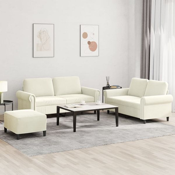 vidaXL 3-teilig Sofagarnitur mit Kissen Creme Samt, 3202228