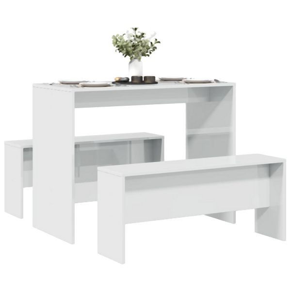 vidaXL 3-tlg. Esstisch und Bank Set Hochglanz-Weiß Holzwerkstoff, 855534