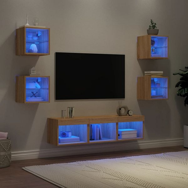 vidaXL 7-teilig Wohnwand mit LED-Beleuchtung Sonoma-Eiche Holzwerkstoff, 3216585