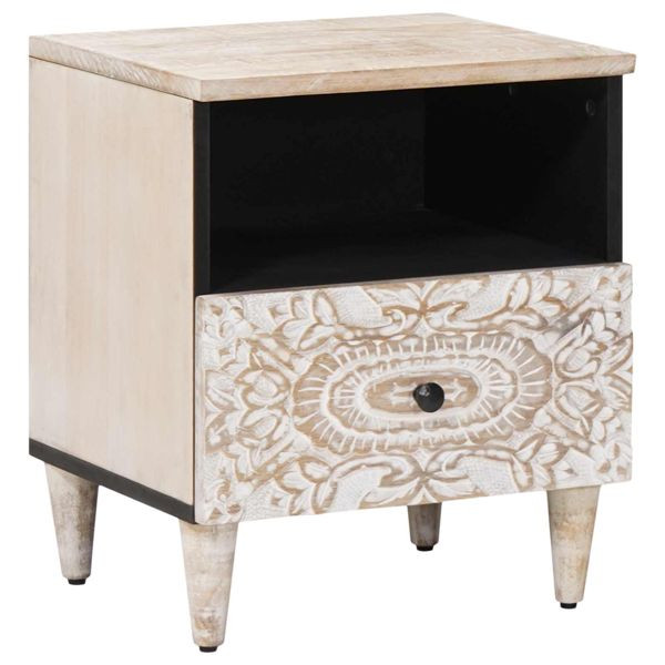 vidaXL Bettkasten mit Schubladen Weiß 40 x 33 x 46 cm Massivholz Mango, 4018374