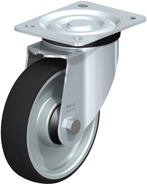 Blickle L-PATH 160K-ELS Stahlblech-Lenkrolle, mittelschwere Ausführung, mit Anschraubplatte, Thermoplastisches Polyurethan, Grau, 852213