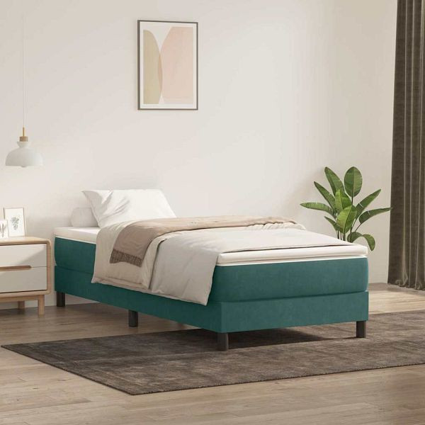 vidaXL Boxspringbett mit Matratze Dunkelgrün 90x220 cm Samt, 3315954