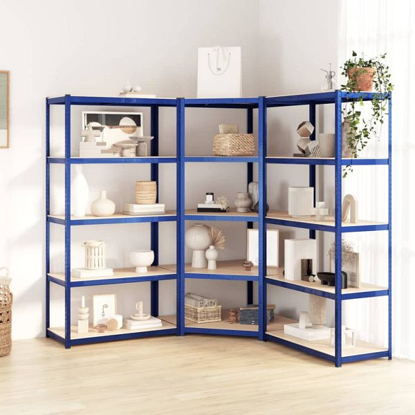 vidaXL Regale mit 5 Böden 3 Stück Blau Stahl & Holzwerkstoff, 3154196