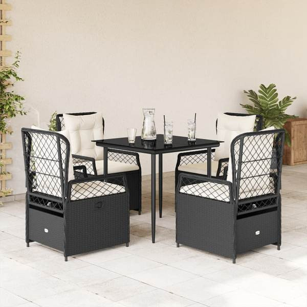 vidaXL 5-tlg. Garten-Essgruppe mit Kissen Schwarz Poly Rattan, UV-beständig, 3262958