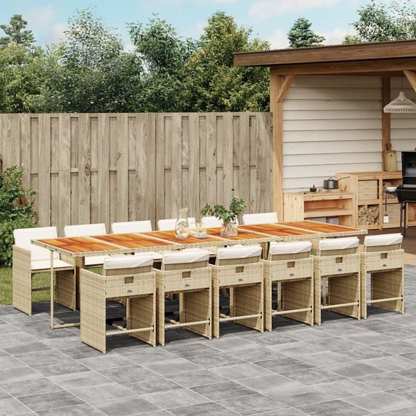 vidaXL 13-teilig Garten-Essgruppe mit Kissen Beige Poly Rattan, 3277899