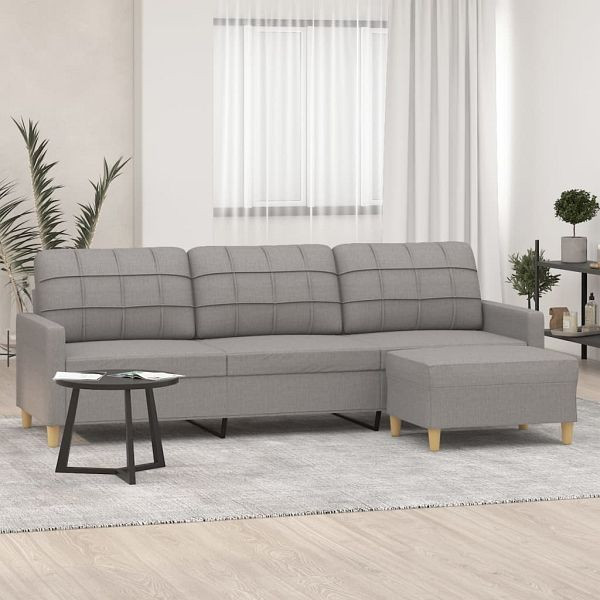 vidaXL 3-Sitzer-Sofa mit Hocker Hellgrau 210 cm Stoff, 3153327