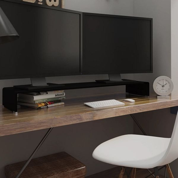 vidaXL TV-Tisch/Bildschirmerhöhung Glas Schwarz 120x30x13 cm, 244141
