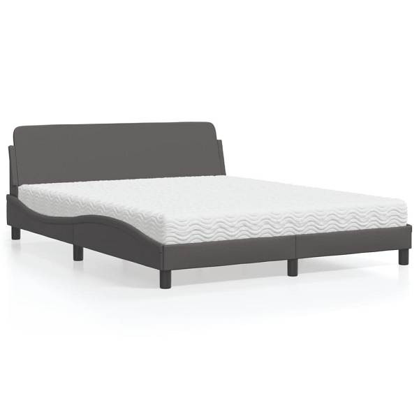 vidaXL Bett mit Matratze Grau 160x200 cm Kunstleder, 3208440