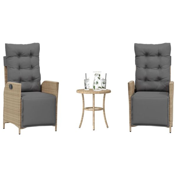 vidaXL 3-tlg. Bistro-Set mit Kissen Beigemischung Poly Rattan, 365301