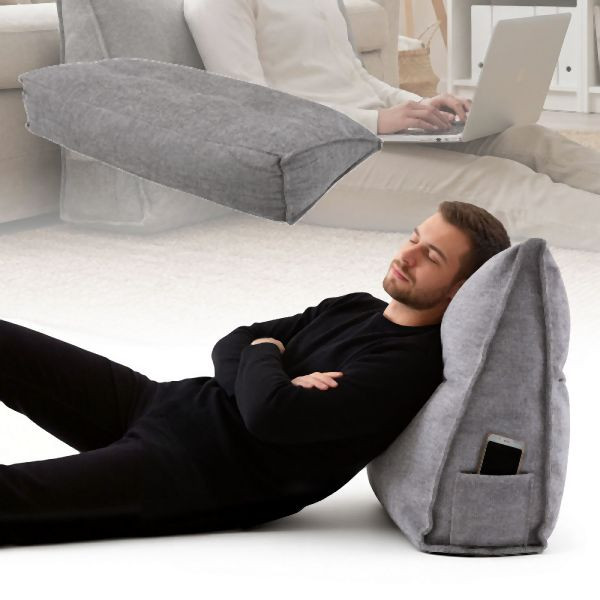 HOME NATURE WOHNKONZEPT Rückenstützkissen 101x19x52cm, Ergonomische Rückenstütze für Bett und Sofa mit Taschen, Grau, YQ0309