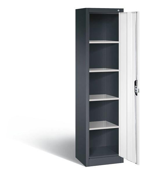 C+P Büroschrank Acurado, H1950xB502xT400mm, Farbe: Schwarzgrau / Verkehrsweiß, Muldengriff, 5 OH, 9234-000 S10267