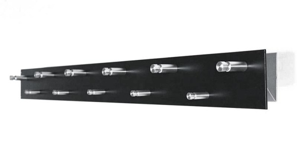 Deskin Wandgarderobe mit 11 Rundhaken schwarz / Aluminium, Aluminium, schwarz mit 11 Rundhaken, Hakenanordnung versetzt, H 90 mm x B 1000 mm, 252743