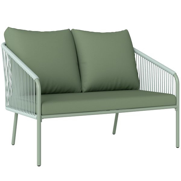 Outsunny Gartensofa mit Kissen 2-Sitzer Rattan Sofa Lounge Sofa Outdoor Balkon Sofa 112 x 72 x 76 cm Grün, 860-398V00GN