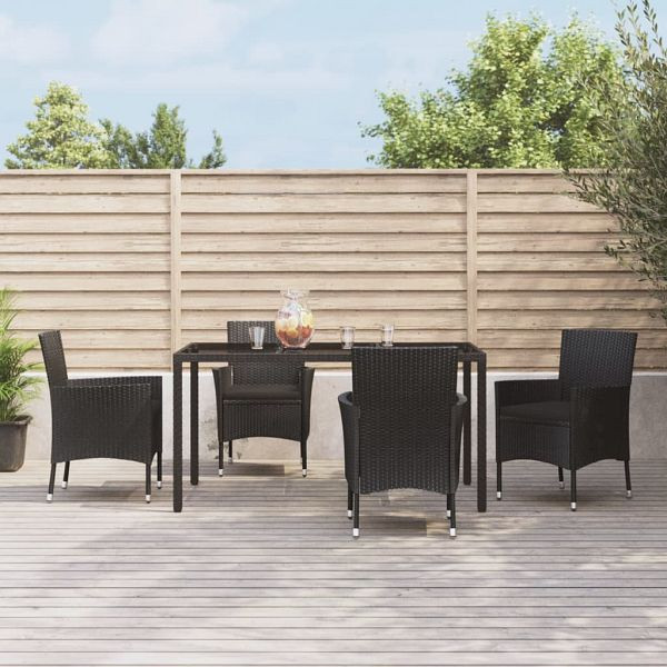 vidaXL 5-teilig Garten-Essgruppe mit Kissen Schwarz Poly Rattan, 3187326