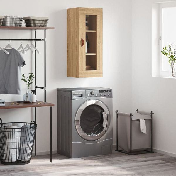 vidaXL Wandschrank Sonoma-Eiche 34,5x34x90 cm, Material: Holzwerkstoff, Glas, 828887