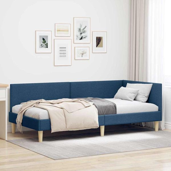 vidaXL Eckbettgestell Blau 90 x 200 cm Stoff und beschichtetes Holz, 42016196