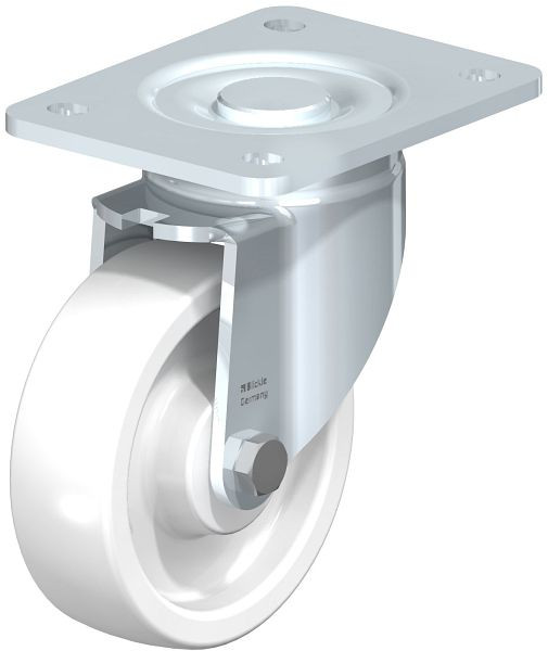 Blickle LH-SPO 125G-3 Stahlblech-Lenkrolle, Schwerlast-Ausführung, mit Anschraubplatte, Polyamid, Weiß, 7021