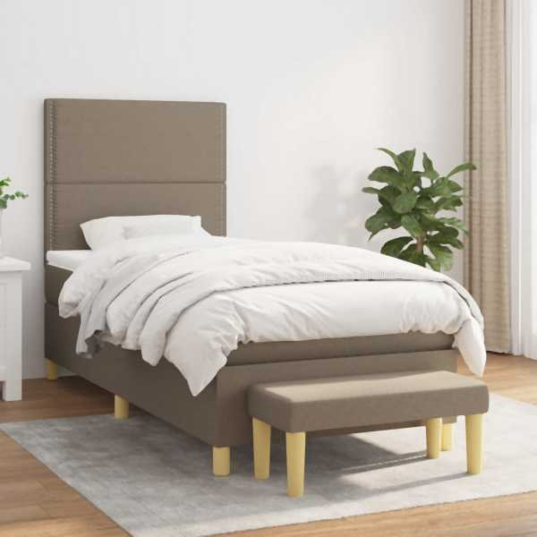vidaXL Boxspringbett mit Matratze Taupe 90x200 cm Stoff, 3137049