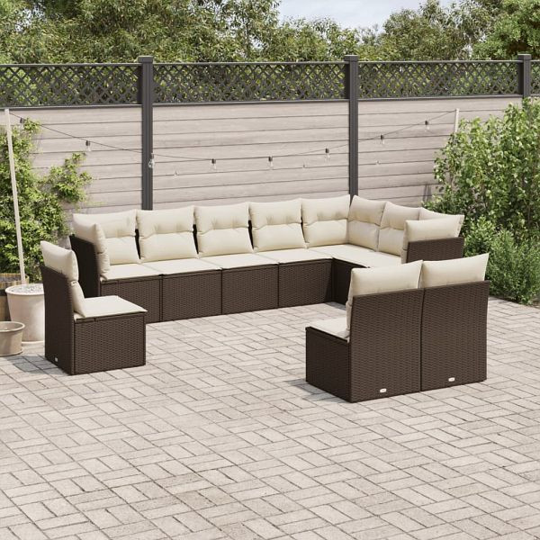 vidaXL 10-teilig Garten-Sofagarnitur mit Kissen Braun Poly Rattan, 3249642