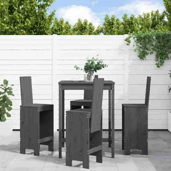 vidaXL 5-tlg. Gartenbar-Set Grau Massivholz Kiefer, 3157771