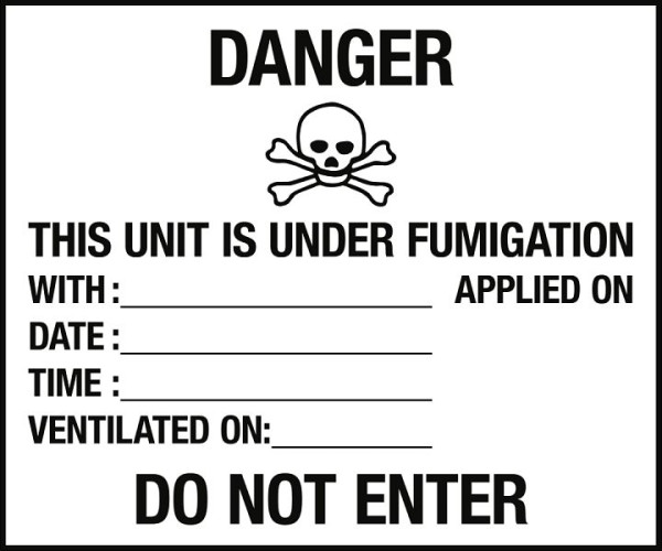 Moedel Gefahrzettel DANGER THIS UNIT IS UNDER FUMIGATION..., Folie, 600x500 mm, 95499