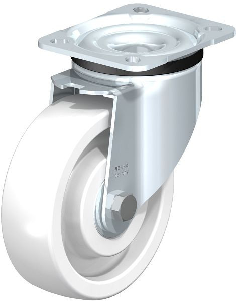 Blickle LK-SPO 125K-1 Stahlblech-Lenkrolle, schwere Ausführung, mit Anschraubplatte, Polyamid, Weiß, 267542