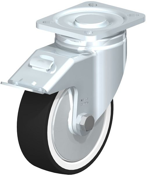 Blickle LH-POTH 125G-1-FI-FA Stahlblech-Bockrolle, Schwerlast-Ausführung, mit Anschraubplatte & Feststeller, Thermoplastisches Polyurethan, Grau, 750100