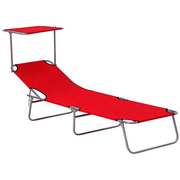 Outsunny Sonnenliege klappbar Gartenliege mit Sonnenschutz Liegestuhl mit 4-fach verstellbare Rückenlehne, rot, 84B-001RD
