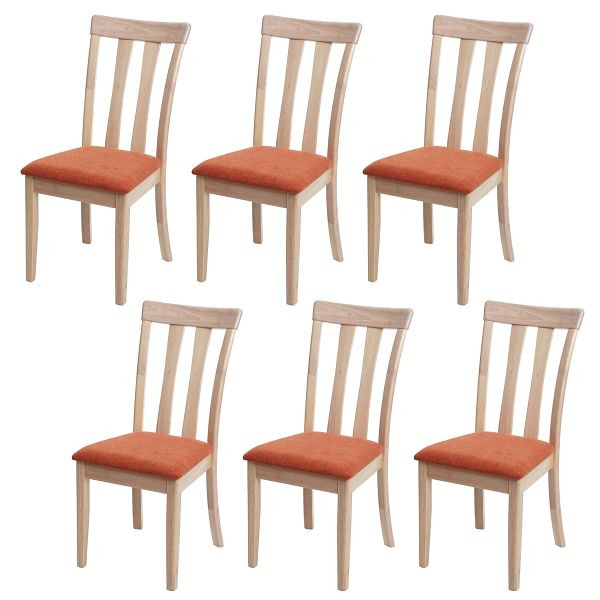 Mendler 6er-Set Esszimmerstuhl HWC-G46, Küchenstuhl Stuhl, Stoff/Textil Massiv-Holz, naturfarbenes Gestell, orange, 3x82159
