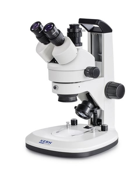 KERN Optics Stereo-Zoom-Mikroskop, mit Griff, Greenough 0,7 x - 4,5 x, Trinokular, Eyepiece HWF 10x / Ø 20mm High Eye Point Eingebautes Netzteil, OZL 468