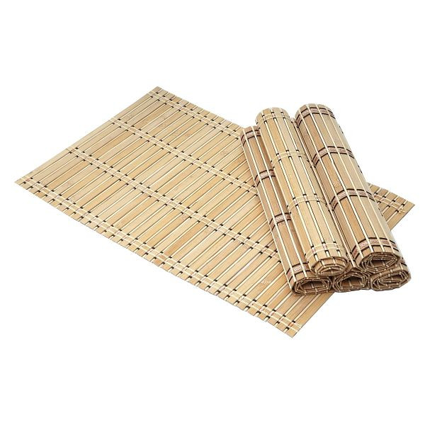 Mendler 6-teiliges Tischset HWC-C13, Platzdeckchen Tischmatte Platzset, Bambus abwaschbar 45x30cm, hellbraun, 60927