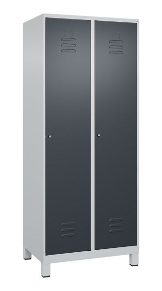 C+P Umkleidespind Classic PLUS, Füße, 2 Abteile, 1950x800x500mm, 7035/7016, Zylinderschlösser, 080010-22 S10023
