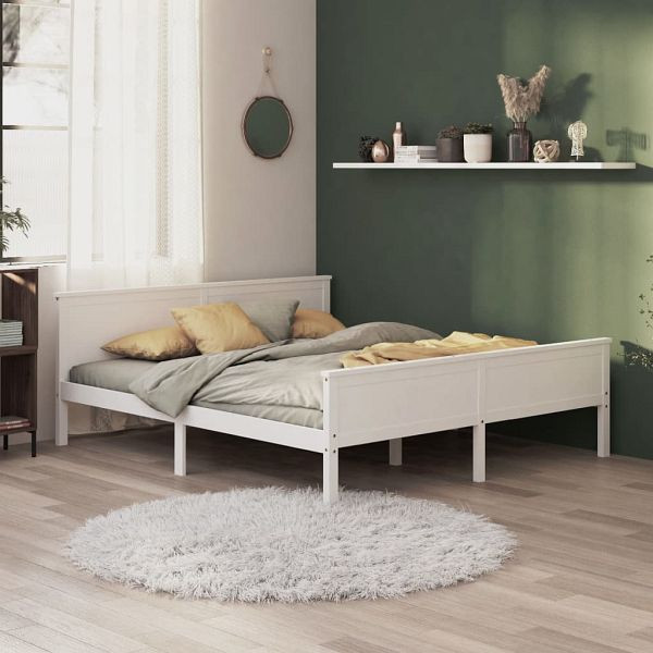 vidaXL Massivholzbett Weiß Kiefer 200x200 cm, Material: Massives Kiefernholz, Sperrholz, 322187