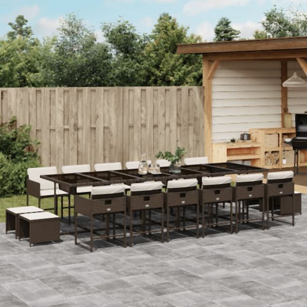 vidaXL 17-tlg. Garten-Essgruppe mit Kissen Braun Poly Rattan, 3211365