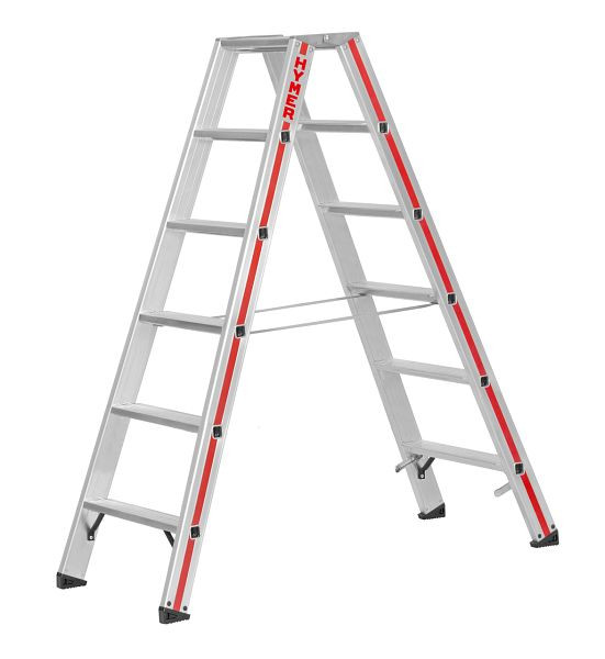 HYMER Stufenstehleiter, beidseitig begehbar, 2x6 Stufen, Länge 1,53 m, Standhöhe: 0,92 m, 802412