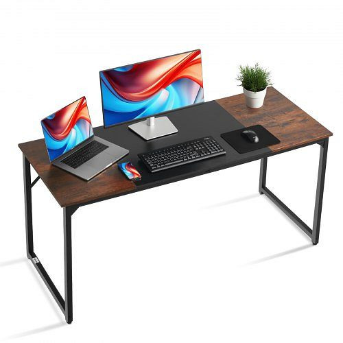 VEVOR Computertisch 160 x 60 cm, moderner Schreibtisch mit Metallrahmen & 68 kg Tragkraft, Braun Schwarz, GDJXBGZJYK63FSQPC001V0