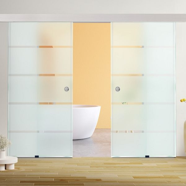 HOME DELUXE Doppelglasschiebetür SIRENA, 205 x 90 cm Milchglas mit Streifen, 49700