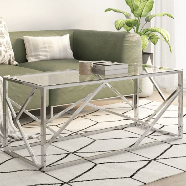vidaXL Couchtisch Silbern Edelstahl und Hartglas, 349937