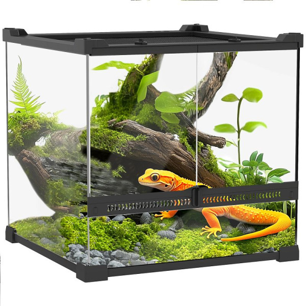 PawHut Glas-Terrarium für Reptilien, erhöhter & wasserdichter Boden, Knopfschloss, D40-052V01BK