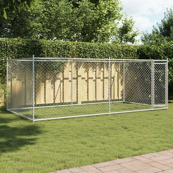 vidaXL Hundezwinger mit Tür Grau 4x2x1,5 m Verzinkter Stahl, 3209578