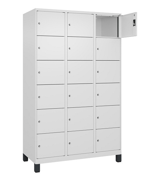 C+P Schließfachschrank Evolo PLUS, mit Füßen, 18 Fächer, 1950x1200x500mm, 9016/9016 Verkehrsweiß, 049010-326 S10020
