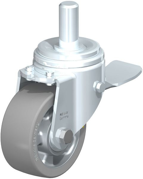 Blickle LHZ-ALTH 127K-ST-AS Stahlblech-Lenkrolle, Schwerlast-Ausführung, mit Zapfen & Feststeller, Blickle Extrathane®, Grau, 852527