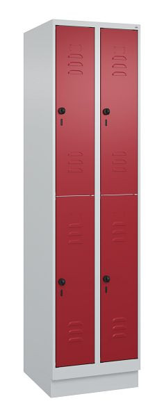 C+P Doppelstöckiger Spind Classic PLUS, Sockel, 2 Abteile, 1950x500x500mm, 7035/3003, 080320-29 S10001