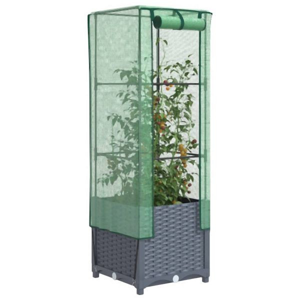 vidaXL Hochbeet mit Gewächshaus-Aufsatz Rattan-Optik 40x40x139 cm, 4015827